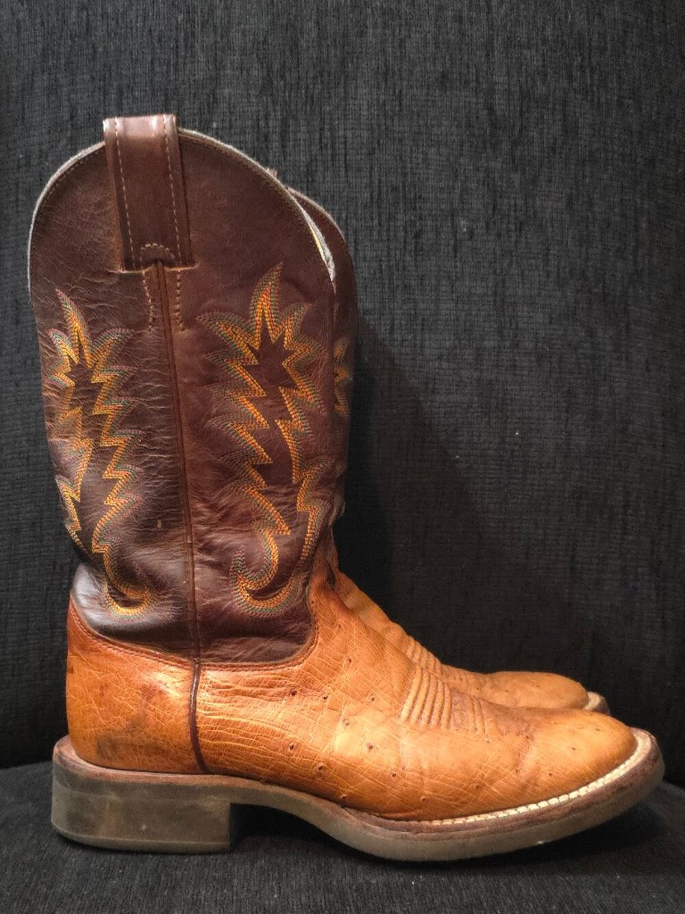 Justin Tekno Crepe Brown Ostrich Leather Boots - Men's Size 7